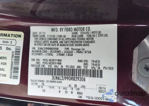 2013 Lincoln Mkz z USA, uszkodzony, nr VIN 3LN6L2J99DR829208